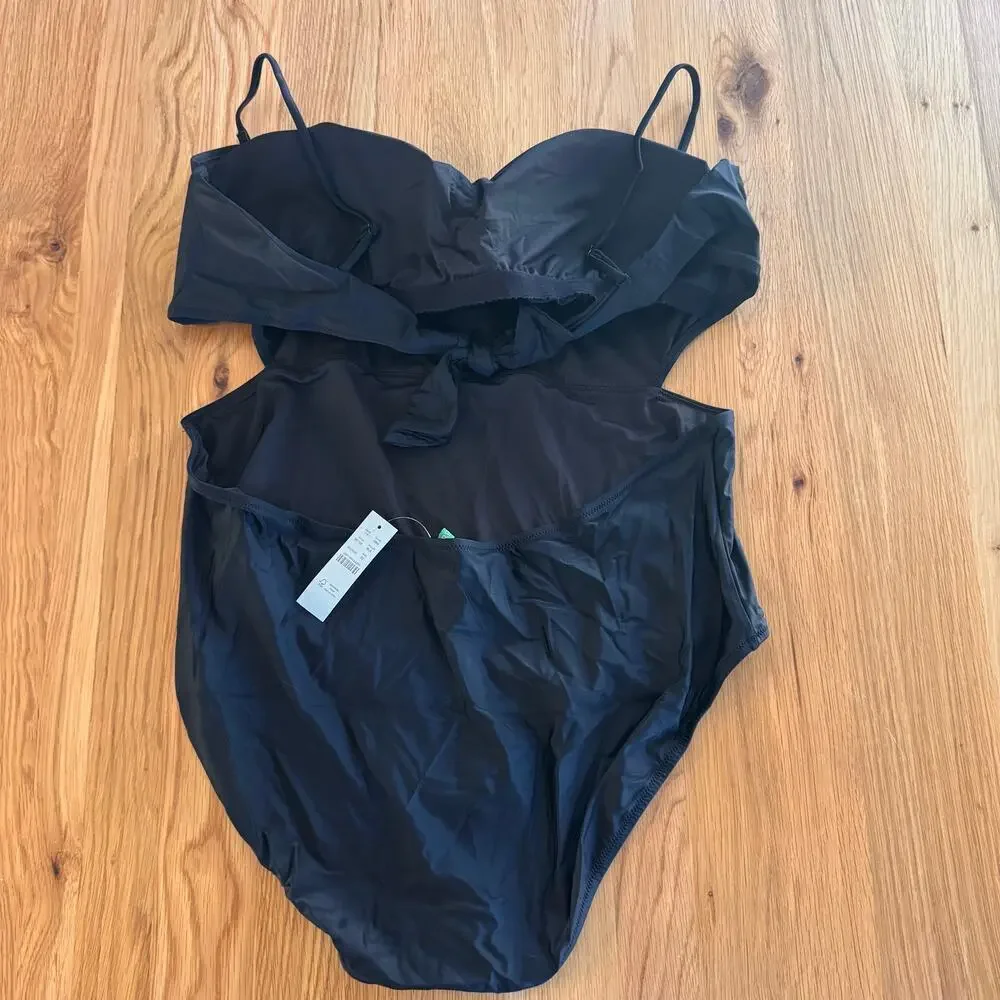 NWT J. Crew Cut Out Tie One Piece Swimsuit Black BF166 Size 22 - Picture 5 of 9